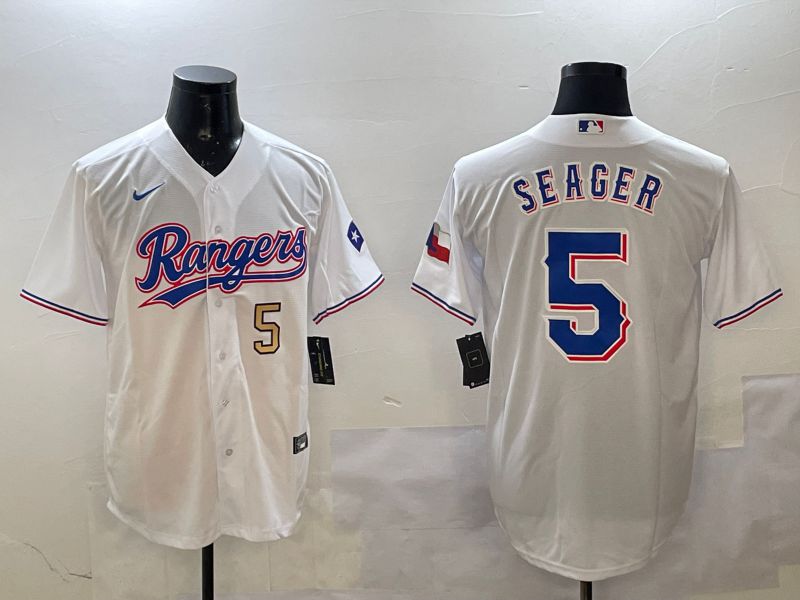 Men Texas Rangers 5 Seager White Game 2025 Nike MLB Jersey style 4